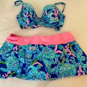 Lilly Pulitzer Bra Szd Top and Skirted Bottom in Corsica Blue Turtle Villa